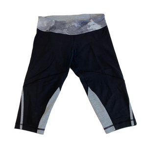 Lululemon Run For It Crop Legging Black Coal Grey Canvas Marble Size 8 READ